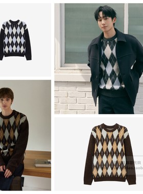 发货快直邮Mind Bridge韩国代购25冬男士菱格含毛针织衫MZKT7108