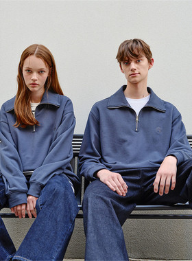 直邮Mind Bridge韩国代购男女同款秋宽松半拉链套头卫衣MWTS6152