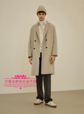 直邮Mind Bridge秋冬男士韩国代购海报宽松腰带毛呢大衣MVCA7103