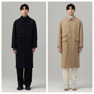 FOR 秋冬羊毛呢宽松长款 MEN 韩国代购 大衣8M359 男装 4折直邮T.I