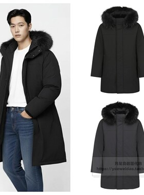 特价直邮ZIOZIA韩国代购25男士中长款貉子毛领连帽羽绒服BF4P101