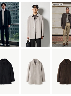 发货快特价直邮STCO 男装韩国代购商务衬衫领中款羊毛呢大衣CTV50