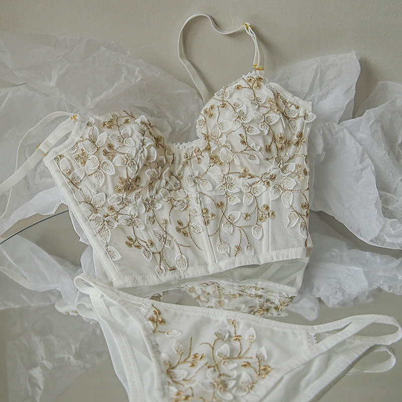 贴身日记法式重工立体刺绣蕾丝性感马甲内搭吊带聚拢文胸薄内衣女