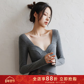 修身 德绒保暖内衣女薄款 发热带胸垫免穿文胸冬季 低领打底上衣秋衣