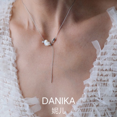 DANIKA小众设计屁桃贝壳爱心天然淡水爱心长款项链简约气质毛衣链