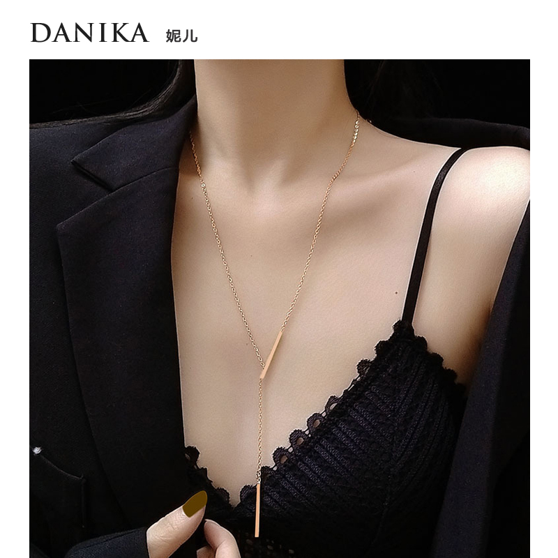 DANIKA 欧美精致长款Y字项链2023年新款女小众设计感18k金毛衣链 饰品/流行首饰/时尚饰品新 项链 原图主图