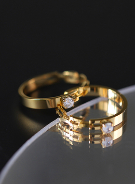 欧美镀18K金色爪钻链条金属戒指