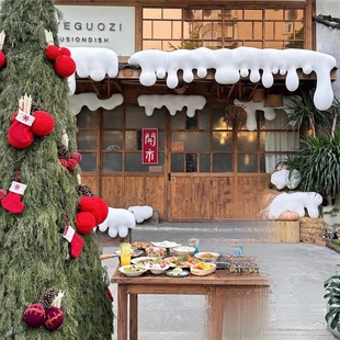 冬季门头冰凌条布置雪景造雪屋檐雪挂冰挂仿真雪顶雪花装饰雪坠