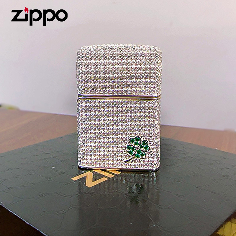 Zippo打火机正版 满钻四叶草镶钻收藏正品芝宝情人节送男友礼物