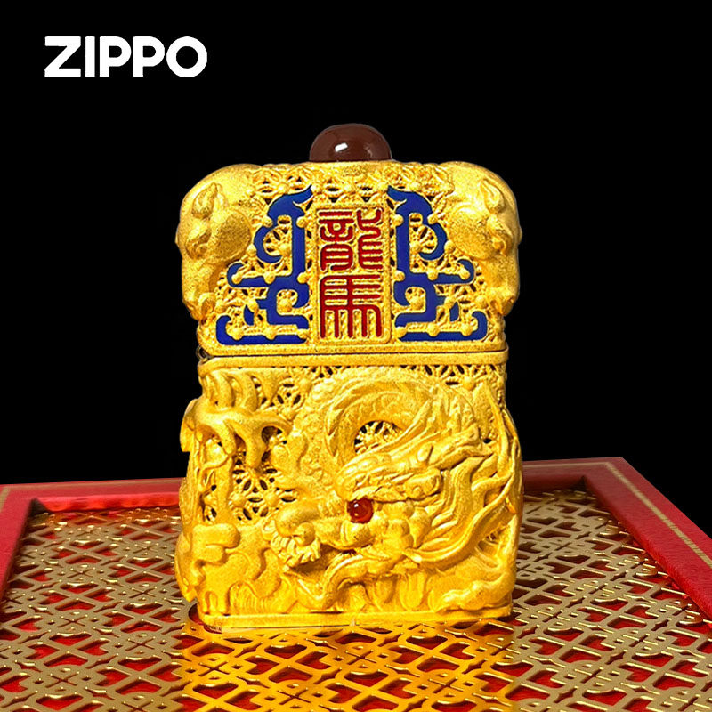 原装正版zippo打火机 镀金套壳龙马精神 正品防风男士 收藏送礼