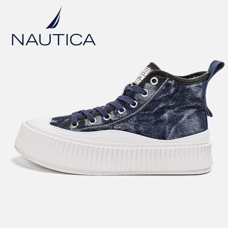 NAUTICA/诺帝2023春季新款卡牛仔帆布鞋韩版潮流男鞋高帮休闲板鞋