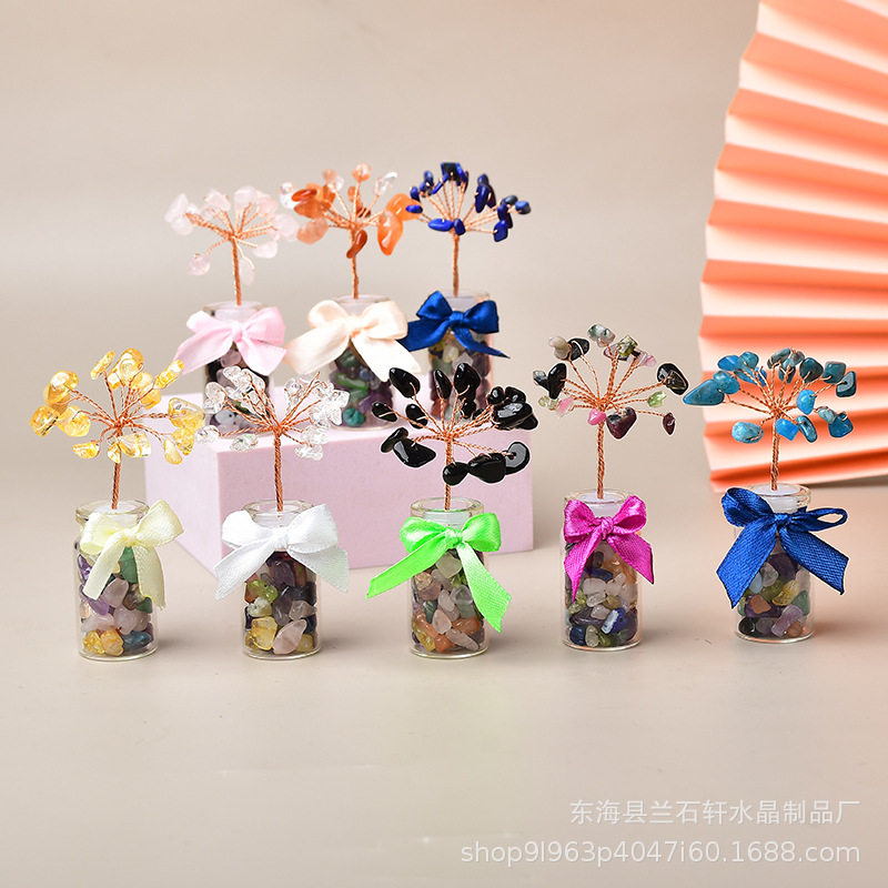 天然水晶碎石发财树能量瓶 生命树许愿瓶碎石DIY摆件