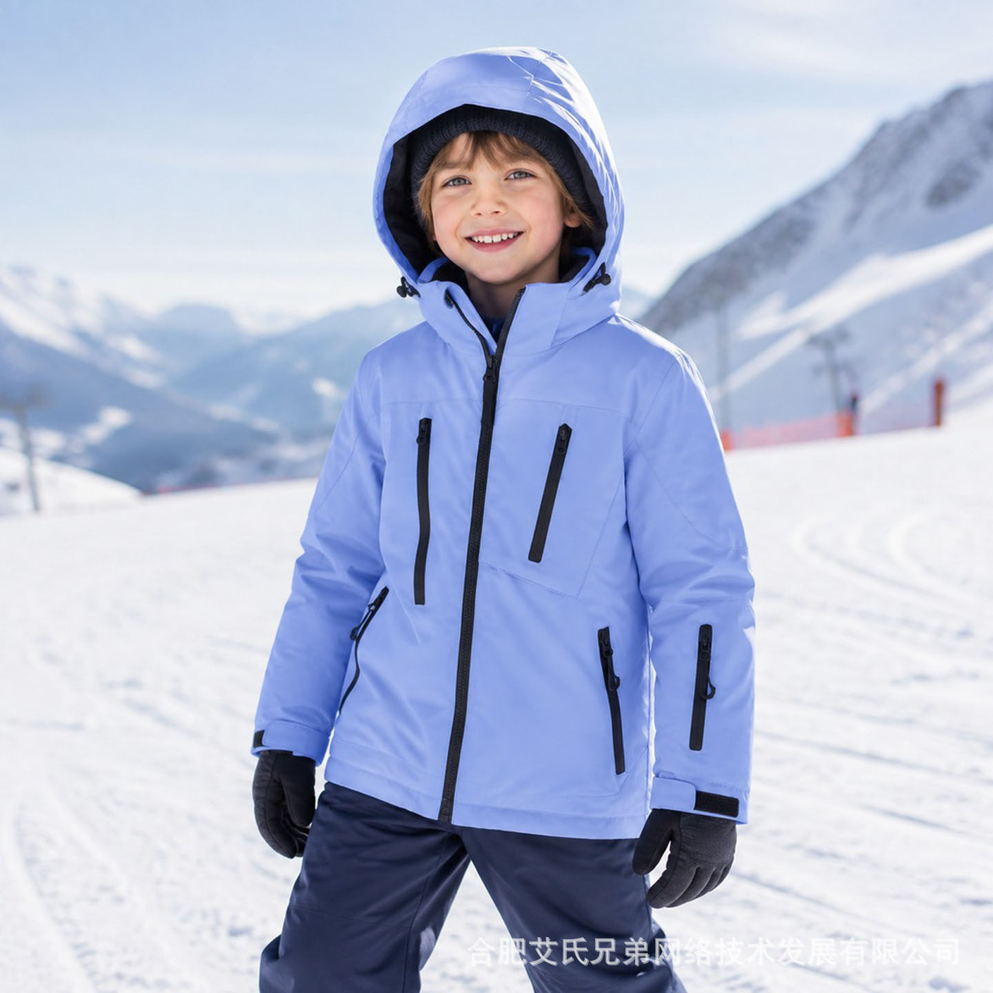 儿童滑雪服防水保暖连帽夹棉服外套滑雪上衣大小童雪地防寒装备