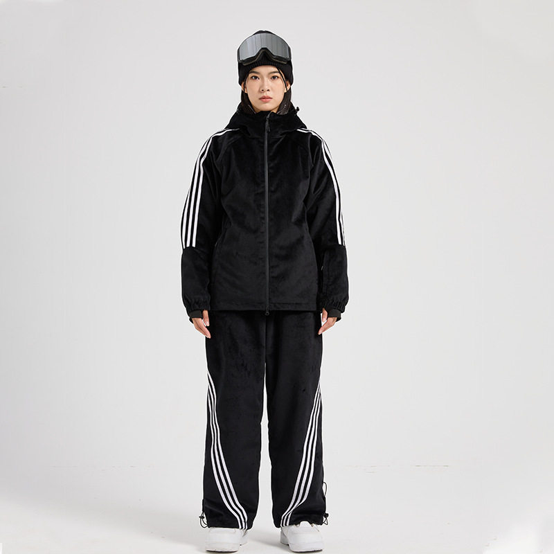 2024新款宽松黑色滑雪服女套装防水防风保暖专业户外滑雪服套装男