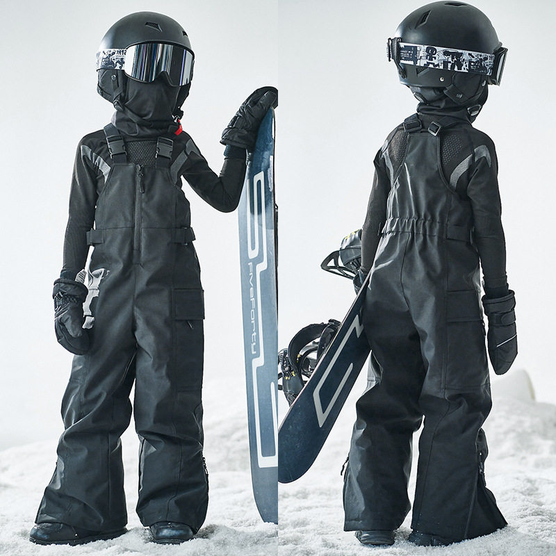 儿童专业滑雪服背带裤 男女童户外防水防风夹棉滑雪长裤亲子装