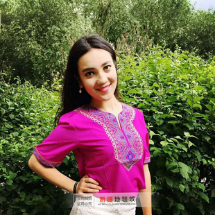 新疆民族服饰绣花衬衣上衣T恤 男女服装饭店员工作服装短袖装演出