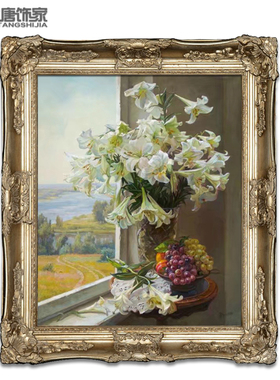 高档手绘百合花油画 欧式客厅背景画 玄关装饰画 壁炉挂画N198