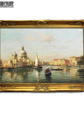 手绘欧式客厅装饰画手工玄关壁炉挂画威尼斯油画欧洲建筑风景N228