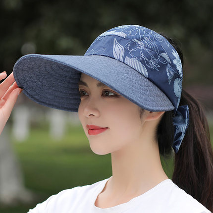 遮阳帽子女夏季防晒遮脸防紫外线骑车洋气时尚妈妈大檐空顶太阳帽