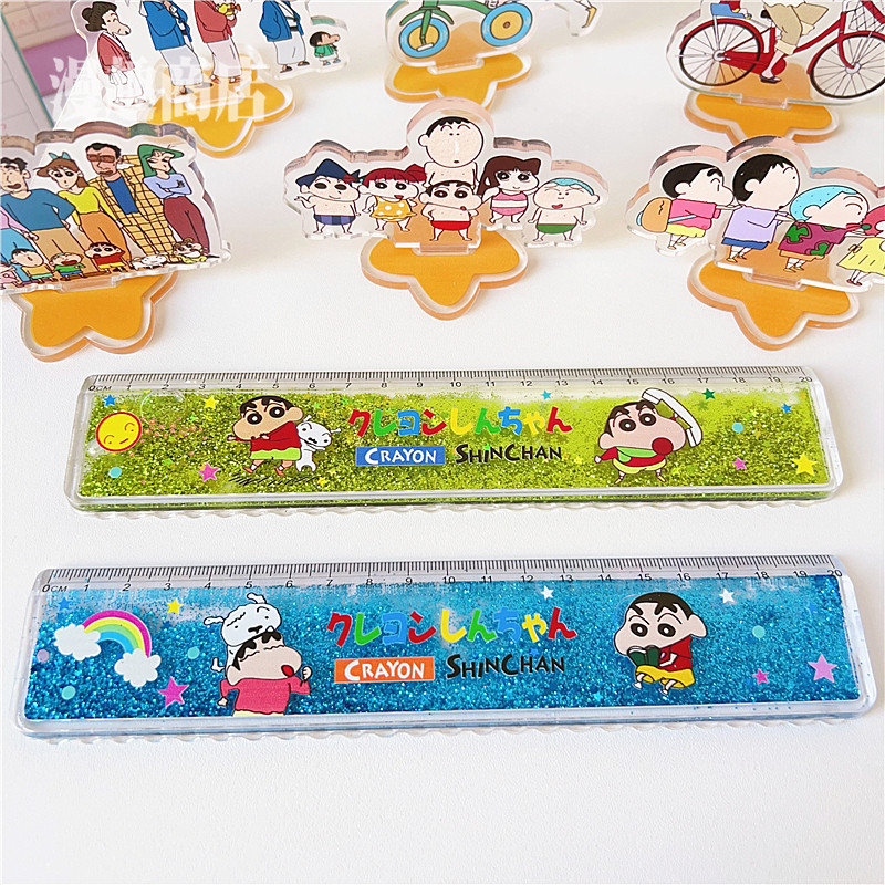 好看实用的可爱蜡笔小新周边文具液体流沙测量直尺办公波浪尺子