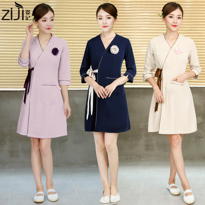 新款美容院工作服女护士服美甲时尚美容师工作服连衣裙秋冬装高端