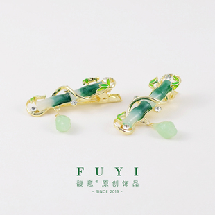 墨韵·烟雨绿竹鸭夹～国风气质竹意边夹森系小清新竹子刘海侧边夹