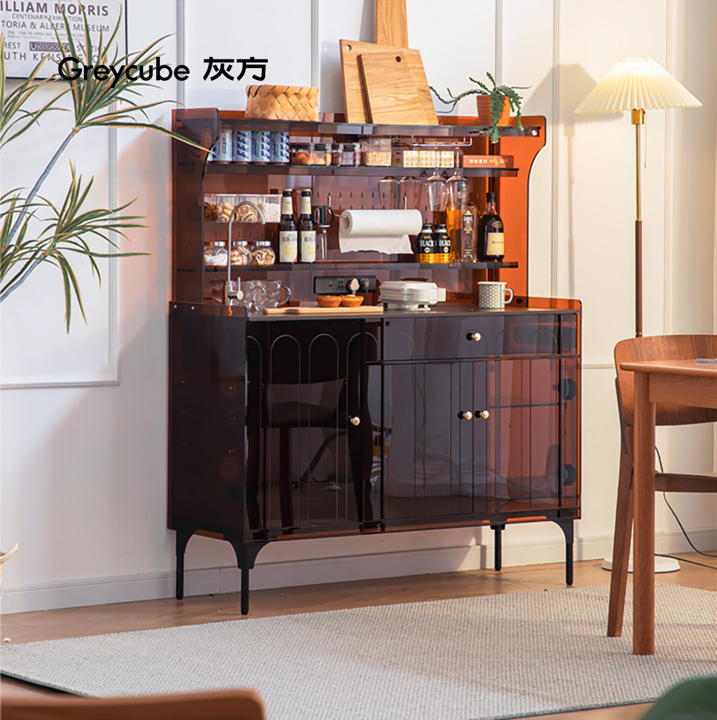 餐边柜亚克力高柜厨房柜客厅储物柜一体靠墙收纳柜北欧茶水柜家用