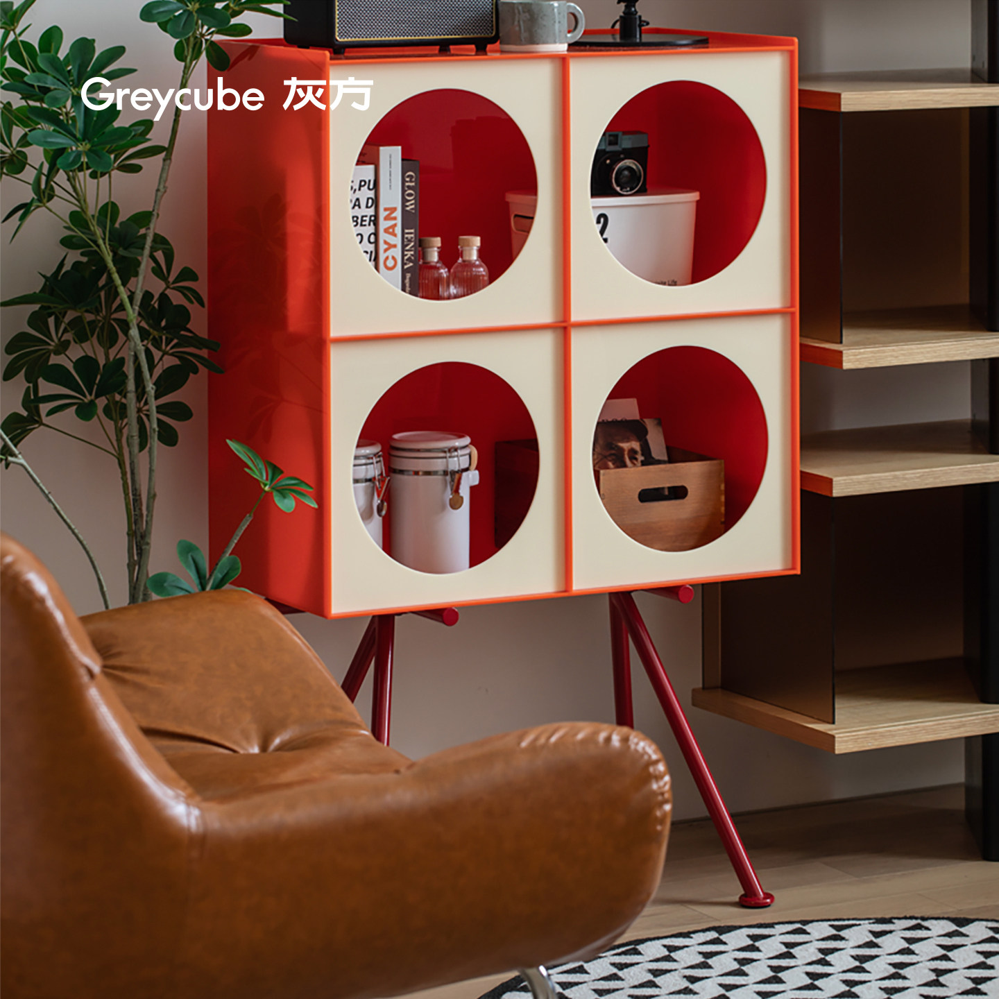 灰方亚克力泡泡玛特手办柜客厅现代简约小边柜网红轻奢储物柜酒柜