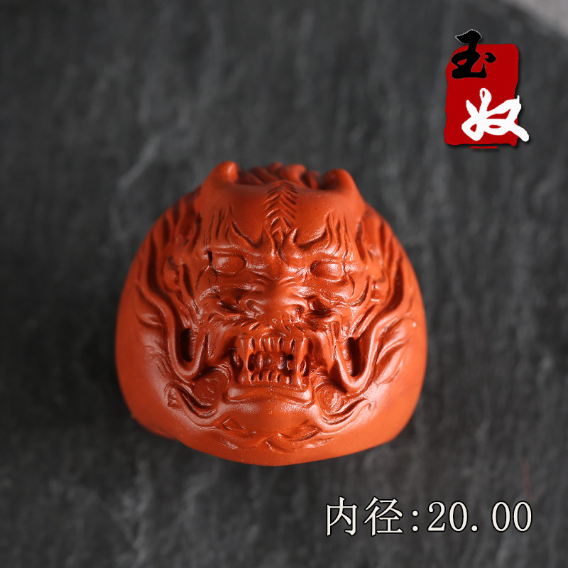 新疆哈密天然金丝玉/太阳红色泥石玉/龙头瑞兽/扳指/指环/20mm