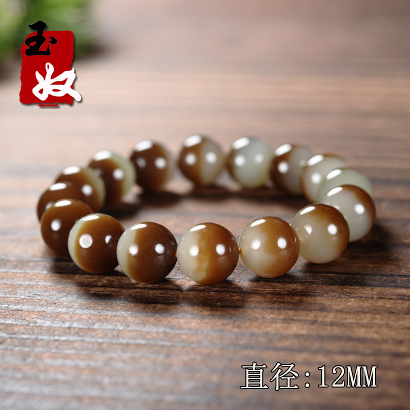 新疆且末金山矿巧克力红色糖聚宝盆和田玉/12mm圆珠手串/43.20克