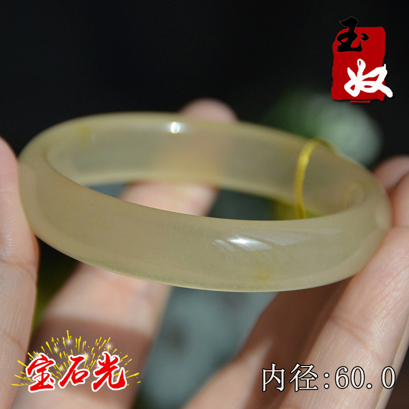 新疆阿勒泰天然金丝玉/黄色宝石光/猫眼玻璃水光地表料/手镯子/60