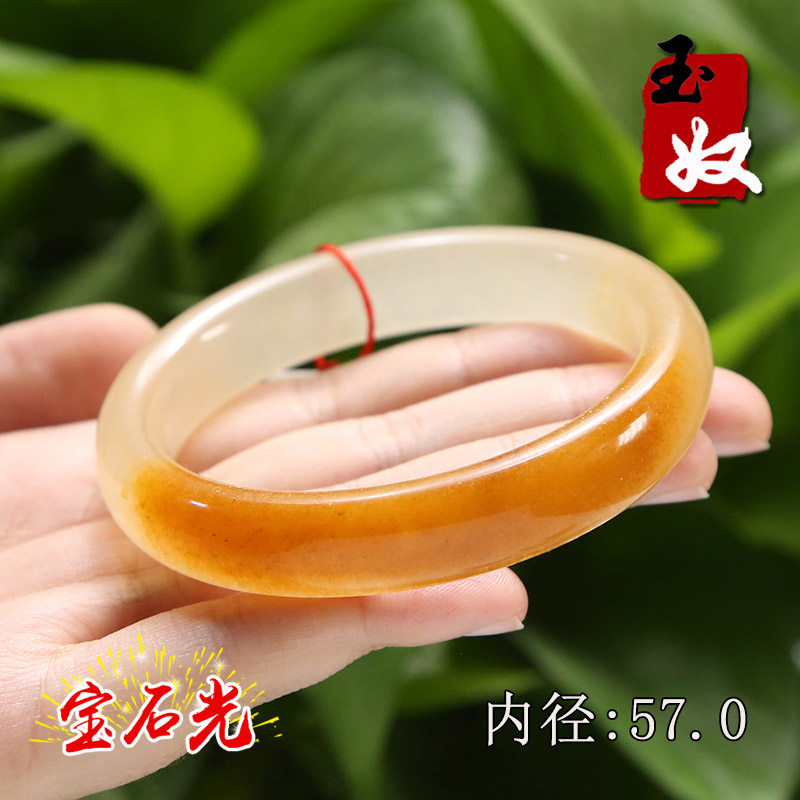 玉奴/新疆天然金丝玉手镯/黄白俏色/宝石光/玻璃光/镯子/57