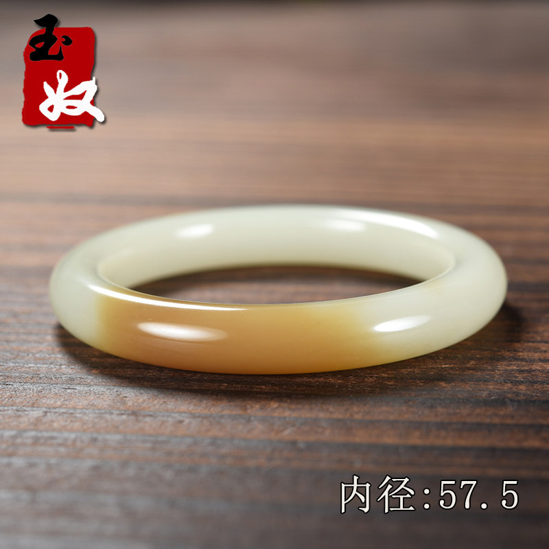 新疆且末县天然和田玉/艳丽红黄暖糖青黄玉/泥鳅背平安手镯/57/58