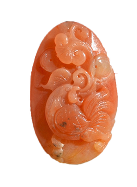 新疆克拉玛依天然金丝玉/红粉色籽料彩玉细冻料/鸡/冠上加冠/吊坠