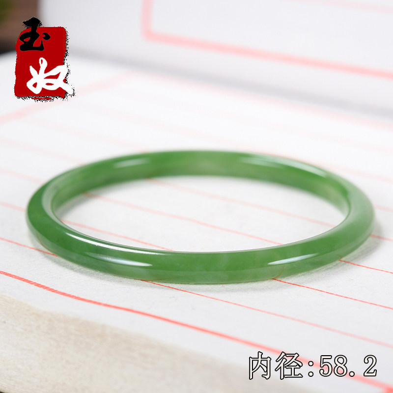 俄罗斯老坑料天然冰底菠菜绿碧玉/细条/叮当手镯/58.2/15.56克