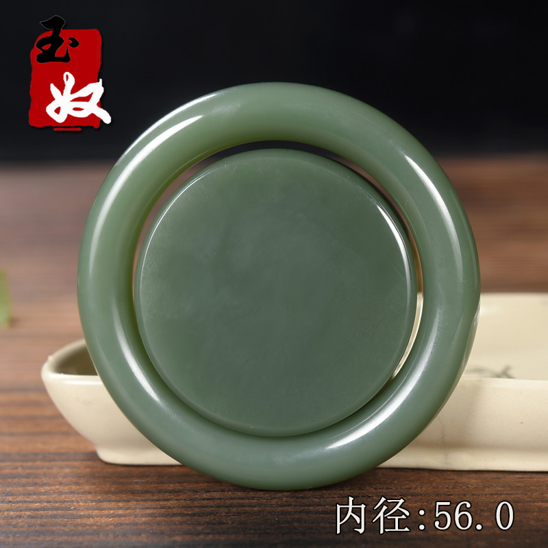 俄罗斯老坑料和田玉/鸭蛋青碧玉/冰底起胶/胖圆条套镯/56/163克
