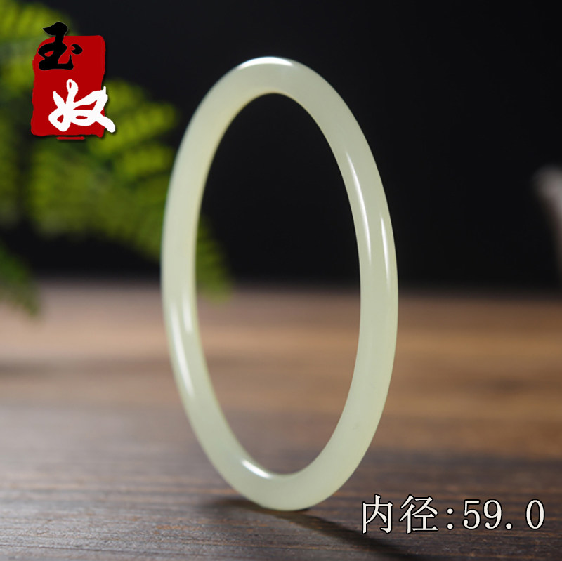 青海老坑黄口晴水料/冰底玻璃光浅茶晴色/和田玉/叮当手镯子/59