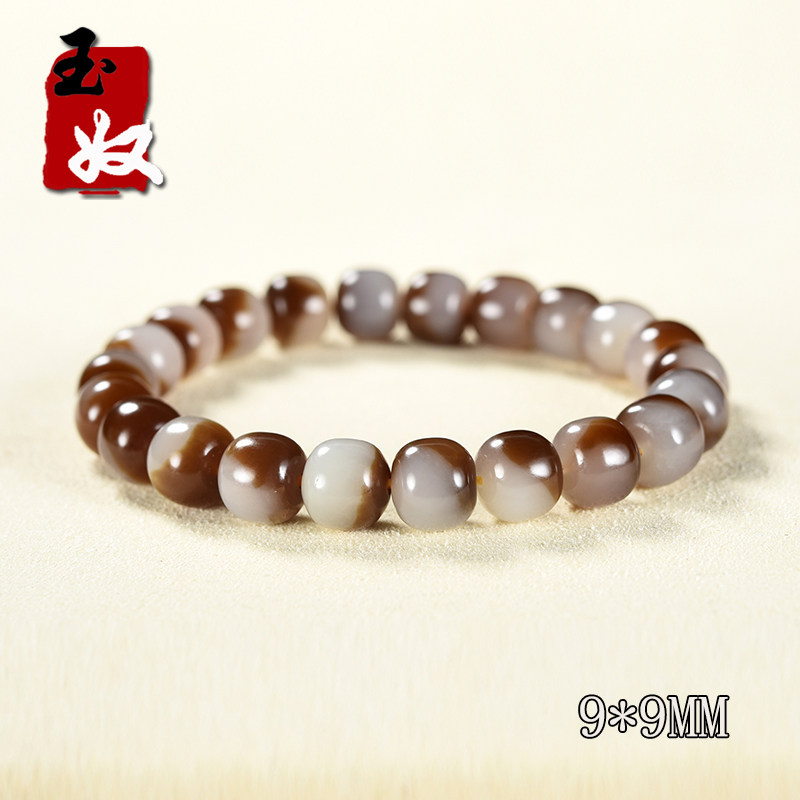 新疆且末县金山矿天然巧克力糖白和田玉/9*9mm老型珠手串/25.90克