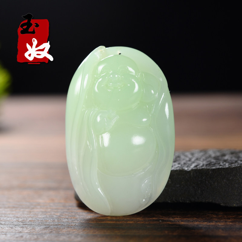 俄罗斯老坑料天然一级白翠青和田玉/羊脂玉/笑佛/荷花路路通/吊坠