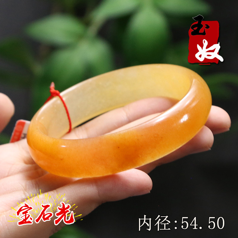 新疆阿勒泰天然金丝玉/黄色地表料宝石光/含金沙/手镯子/54/55