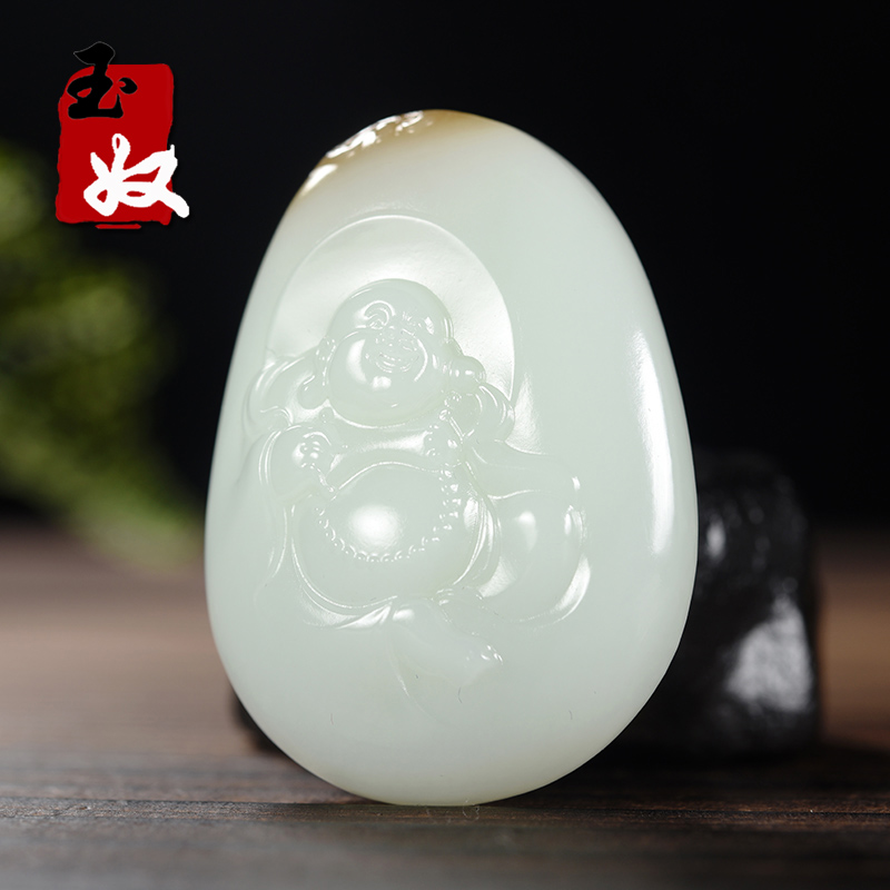 新疆且末和田玉/红色一口糖羊脂玉/果冻感过灯/笑佛/吊坠/51.38克