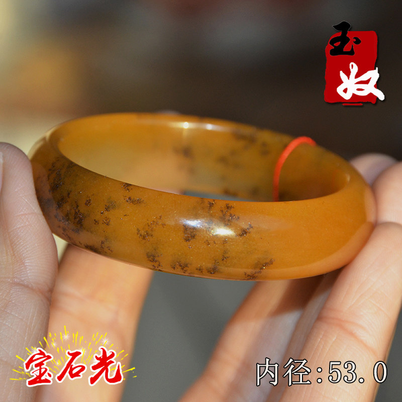 新疆阿勒泰天然金丝玉/柠檬鸡油黄色/草花玉/宝石光细料/手镯/53