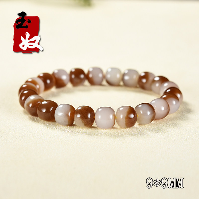 新疆且末县金山矿天然巧克力糖白和田玉/9*9mm老型珠手串/26.12克