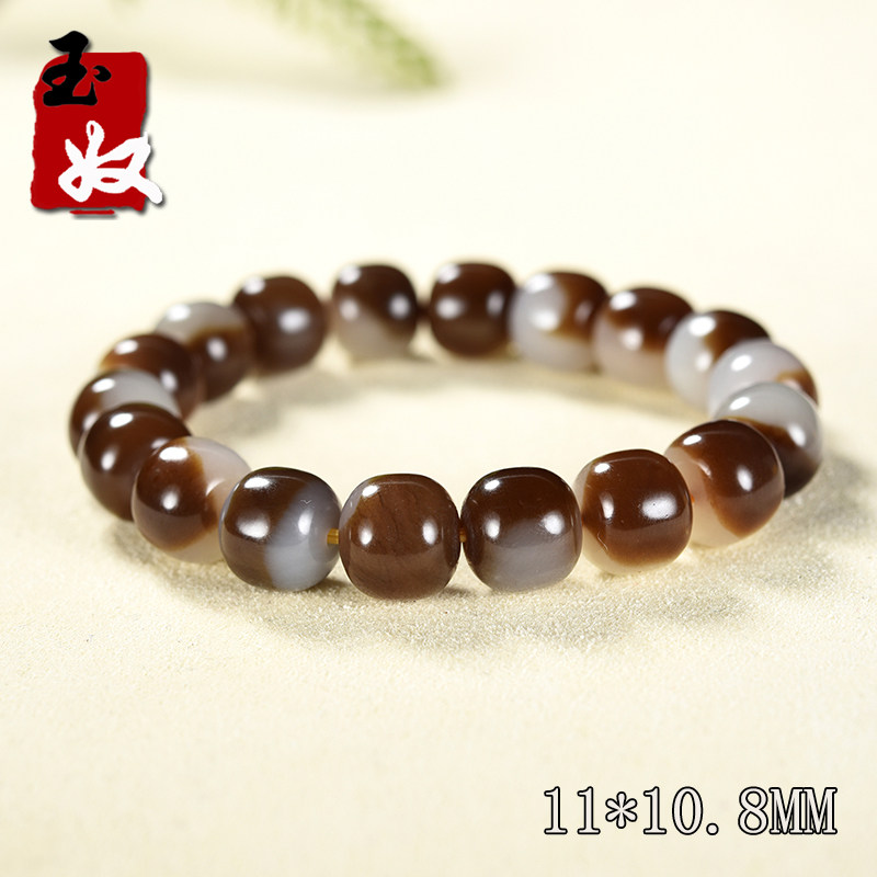 新疆且末县金山矿巧克力糖白和田玉/11*10.8mm老型珠手串/39.24克