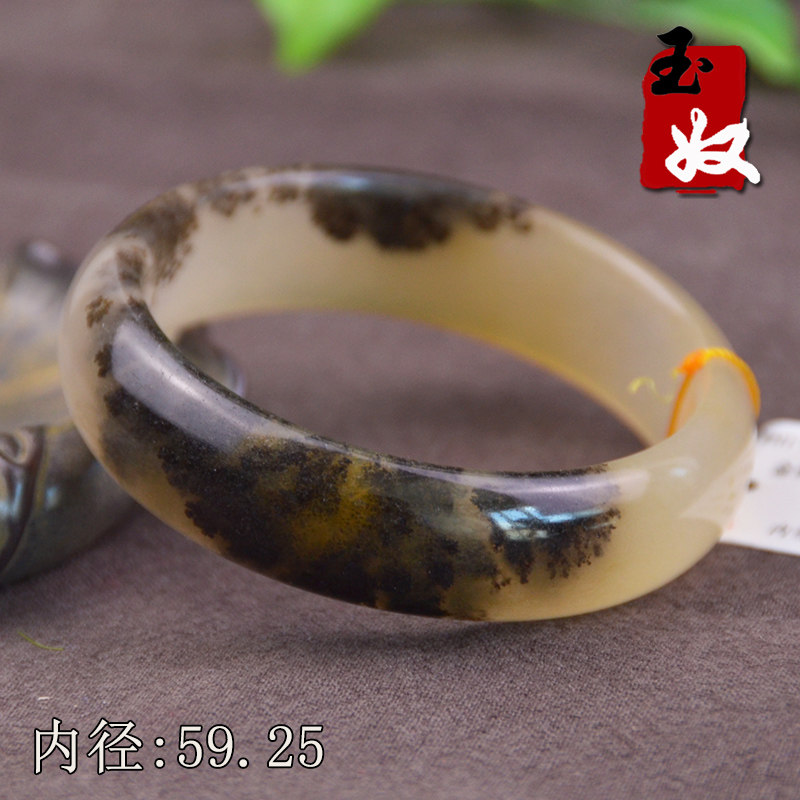 玉奴/新疆阿勒泰天然金丝玉手镯子/白色宝石光籽料/草花玉/59/60