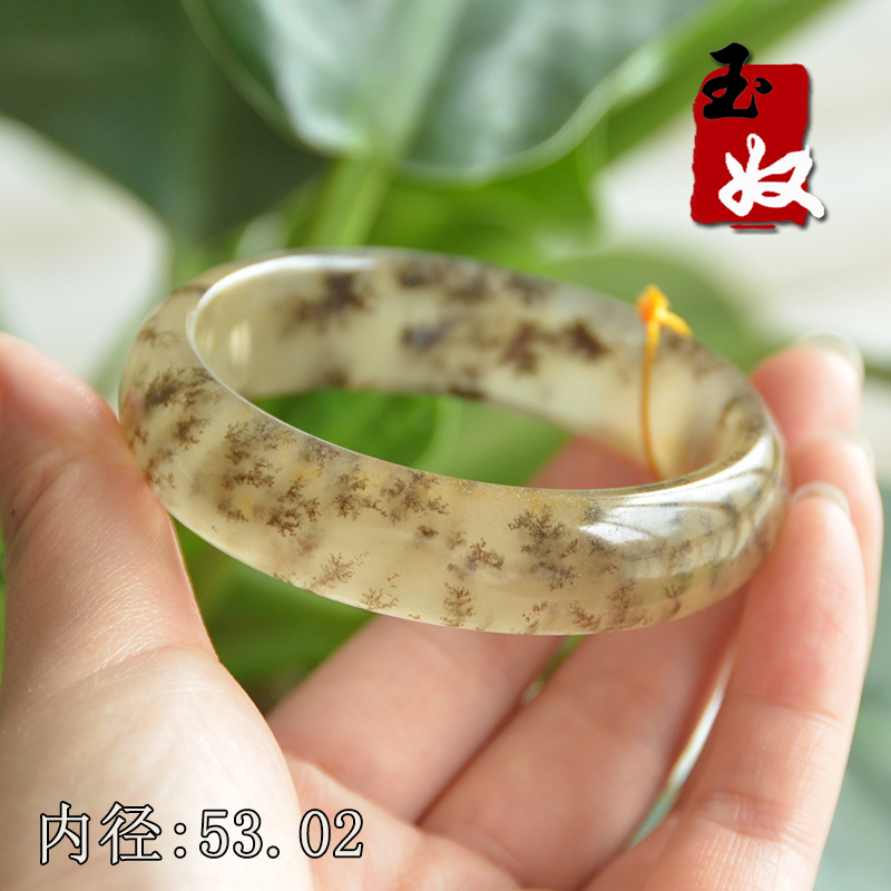 玉奴/新疆阿勒泰天然金丝玉手镯子/黄白色宝石光/草花玉/53/54