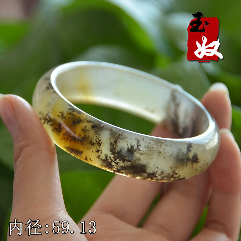 玉奴/新疆天然金丝玉/草花玉手镯/宝石光手镯子/雅丹戈壁玉/58/59