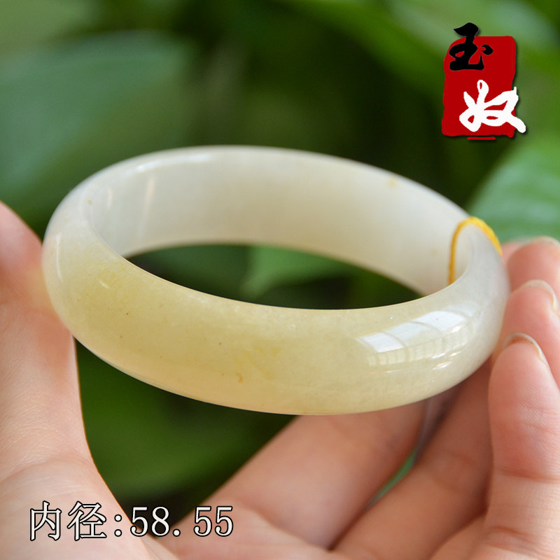 玉奴/新疆阿勒泰天然金丝玉手镯子/黄白色宝石光/戈壁玉/58/59