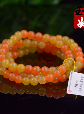 玉奴/新疆阿勒泰天然金丝玉项链/多圈手串/红黄色宝石光/108颗