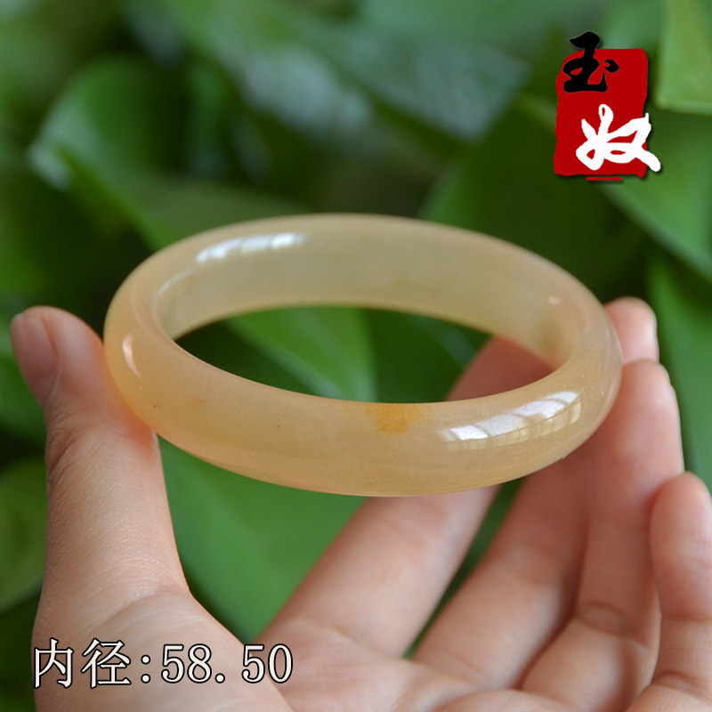 玉奴/新疆天然金丝玉手镯/黄白俏色宝石光手镯子/戈壁玉/58/59